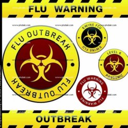 swine influenza pandemic outbreak warning tape plates labels and stickers with the biohazard symbol