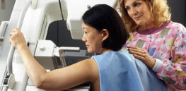 Woman receives mammogram