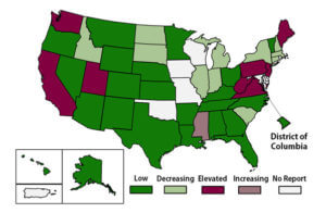 Activity of Enterovirus D68-like Illness in States Oct 12-18