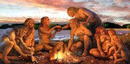 early man using fire