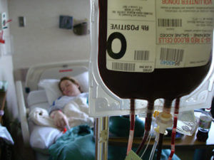 Patient receiving blood transfusion