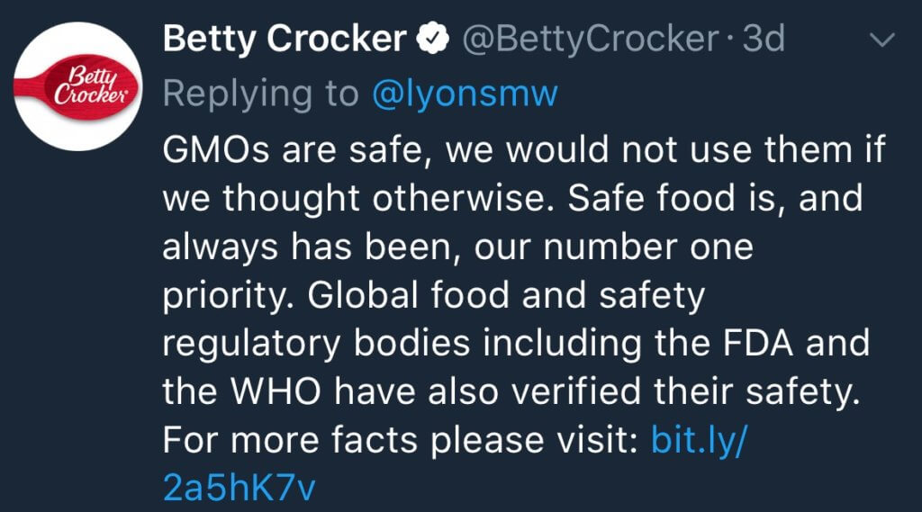 Betty Crocker pro GMO