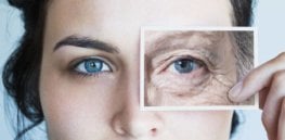 young woman with photo of aged eye over her high res stock photography