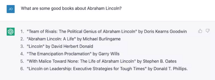 a reasonable list of books about lincoln screen capture by jonathan may