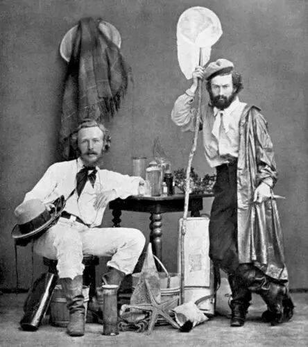 Ernst Haeckel and his assistant Miklucho-Maclay (standing) pose for a photograph taken prior to their Canary Islands trip in 1866. Unknown/Public Domain/Wikimedia Commons