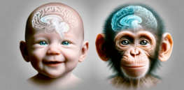 Humans are born with a brain developed roughly equivalent to small primates, and then it grows quickly while animal growth stalls