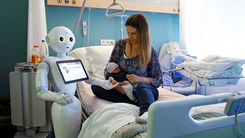 robot helping baby