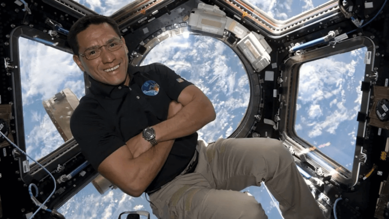 This image provided by NASA shows astronaut Frank Rubio floating inside the cupola, the International Space Station’s “window to the world.” Credit: NASA via AP