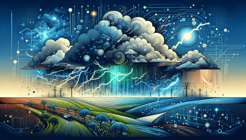 DALL·E-2023-11-15-12.17.55-A-landscape-vector-art-illustration-showing-a-stylized-depiction-of-the-GraphCast-AI-system-for-weather-forecasting.-The-image-should-include-imagery-