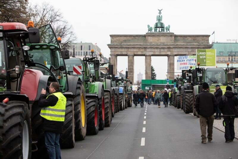 This isn't the first time German farmers have voiced their opposition to burdensome regulations. 5,000 tractors outside the Brandenburg Gate in Berlin during 2019. Credit: Omer Messinger via EPA