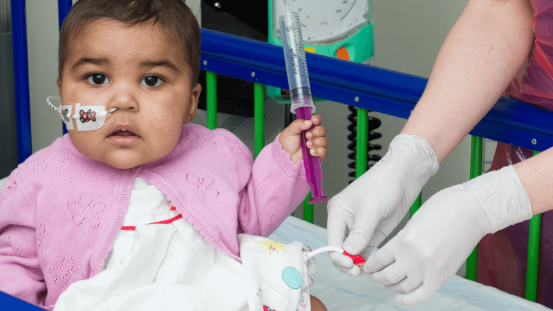 Layla, the first patient treated with a new genome-editing technology, at Great Ormond Street Hospital in London.
Credit: Gosh/STAT