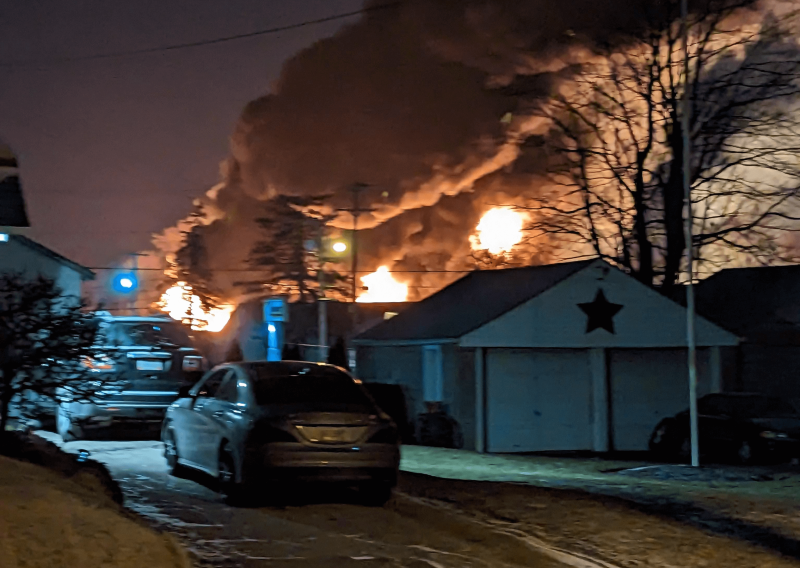 View in East Palestine, Ohio, the night of the train derailment. Credit: Wikimedia Commons (CC BY-SA 4.0)