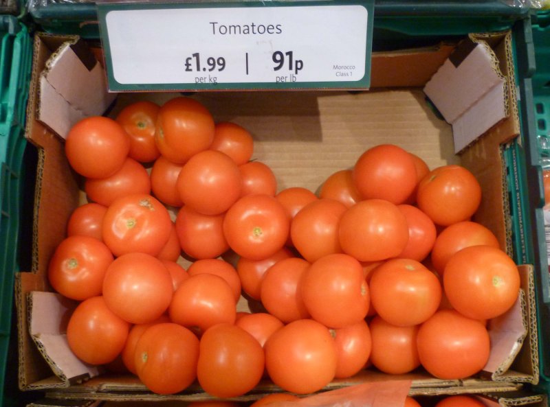 Tomatoes for sale in a UK supermarket