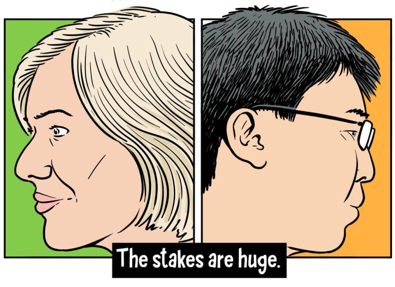 Jennifer Doudna of UC Berkeley (left) and Feng Zhang of the Broad Institute. Credit: The Nib