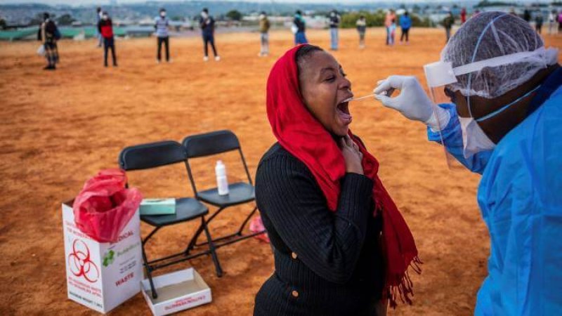 A woman is tested for Covid-19 in Johannesburg’s Alexandra township. Credit: Kim Ludbrook/EPA/Shutterstock