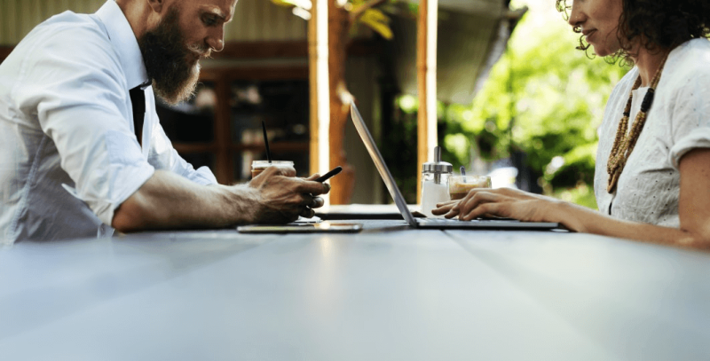 negative space meeting man woman laptop mobile phone beard rawpixel thumb