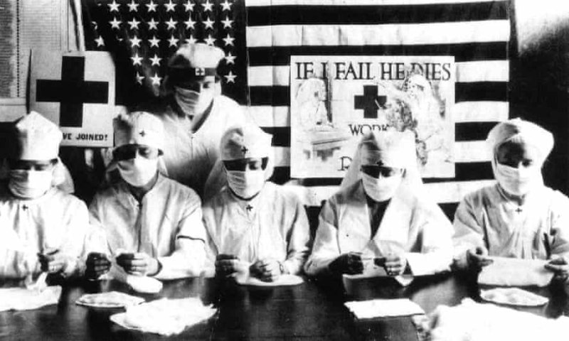 Red Cross volunteers fighting the Spanish flu pandemic in the US in 1918. Credit: Apic/Getty Images
