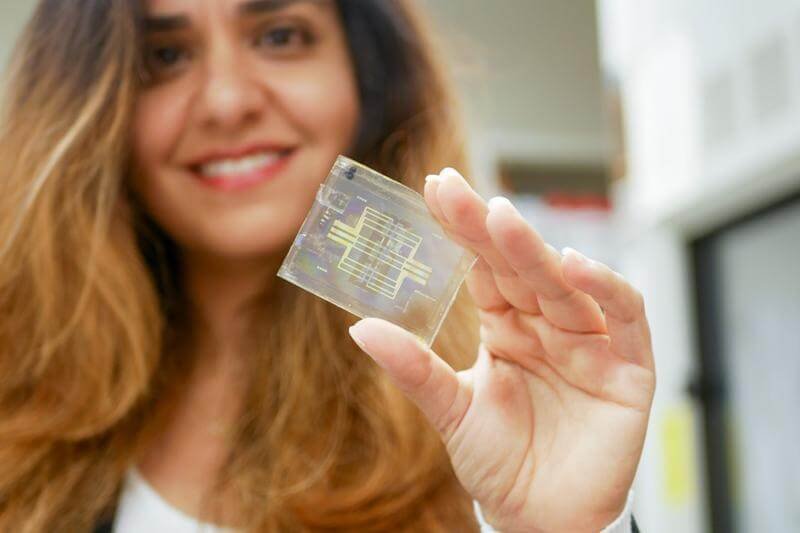Esfandiari and her team created this "lab-on-a-chip" as an early test for cancer. Credit: Corrie Mayer/Ceas Marketing