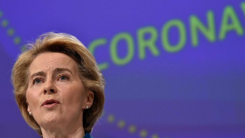 President of the European Commission Ursula von der Leyen holds a press conference on the EU response to the COVID. Credit: EPA